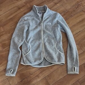 The North Face Light Gray Full-Zip Jacket with Thumb Holes